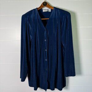Elizabeth By Liz Claiborne Blue Velvet Button Front Jacket Shirt Set